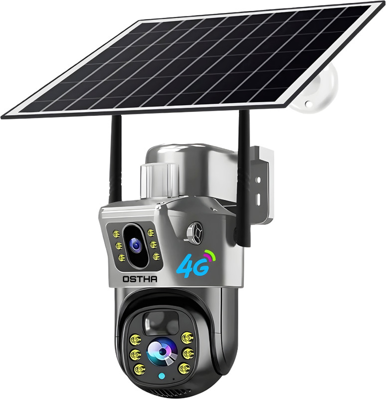 OSTHA Solar CCTV 4G SIM 360 PTZ Dual Lens Two Way Audio Color Night Vision waterproof Security Camera(128 GB, 5 Channel)