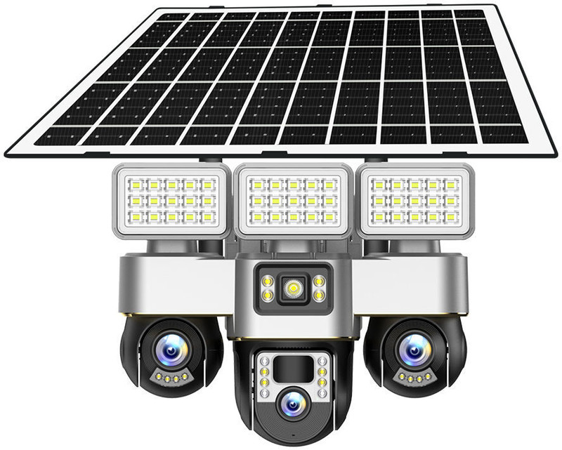 ELEKTRO WELT 4G Full HD Solar + Street flash light 3 ptz Camera / PIR/ night vision/ip 66 Security Camera(128 GB, 3 Channel)