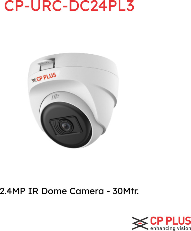 CP PLUS 2.4MP IR Dome Camera - 30Mtr(CP-URC-DC24PL3) Security Camera(N/A TB, 1 Channel)