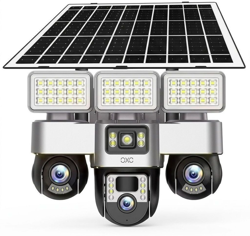 OneXsale 12+12+12MP FHD 4G/5G Sim Solar Battery Powered 360° 3 PTZ Night Vision CCTV Security Camera(SD Card Support Upto 128 GB, 3 Channel)