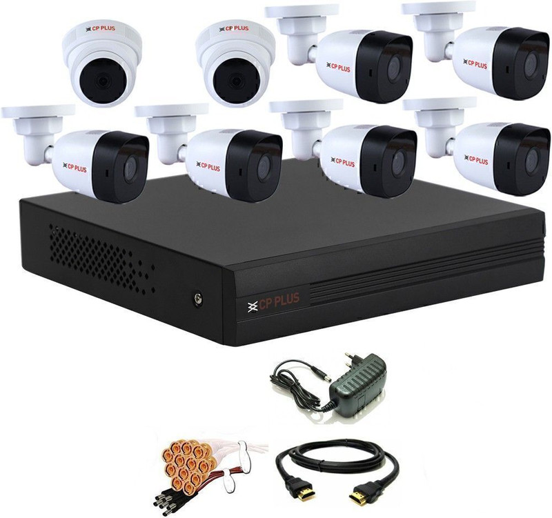 CP PLUS 8 Channal HD DVR 1080p 1Pcs,Bullet HD Camera Plug-n-Play Crystal IR LEDs for clearer Night Vision 2.4 MP 6Pcs,Dome HD Camera Plug-n-Play Crystal IR LEDs for clearer Night Vision 2.4 MP 2Pcs,HDMI cable 1Pcs,Bnc & Dc connectors,combo set Security Camera(8 Channel)