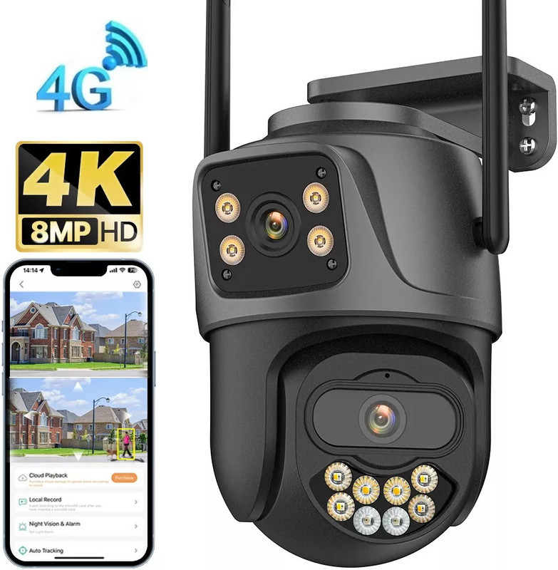 SIOVS CCTV 4G SIM PTZ Smart Security Dual lens 1080P HD Camera 2way Audio Night Vision Security Camera(128 GB, 1 Channel)