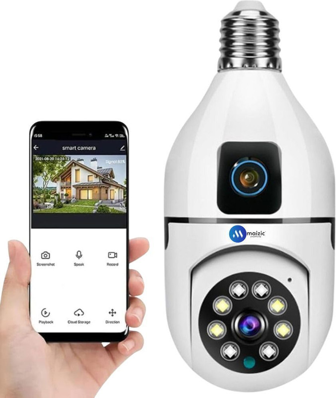 Grousale 5+5MP HD Bulb PTZ Indoor CCTV Wireless Camera | Night Vision Security Camera(SD Card Support: UP to 128 GB GB, 1 Channel)