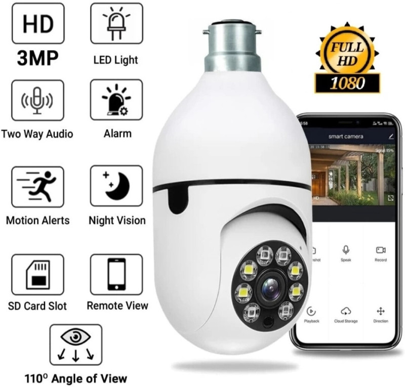 NXXTTNK Wi-Fi CCTV Wireless Bulb Shape PTZ V380 Spy Camera wifi camera mobile connect Security Camera(1 Channel)