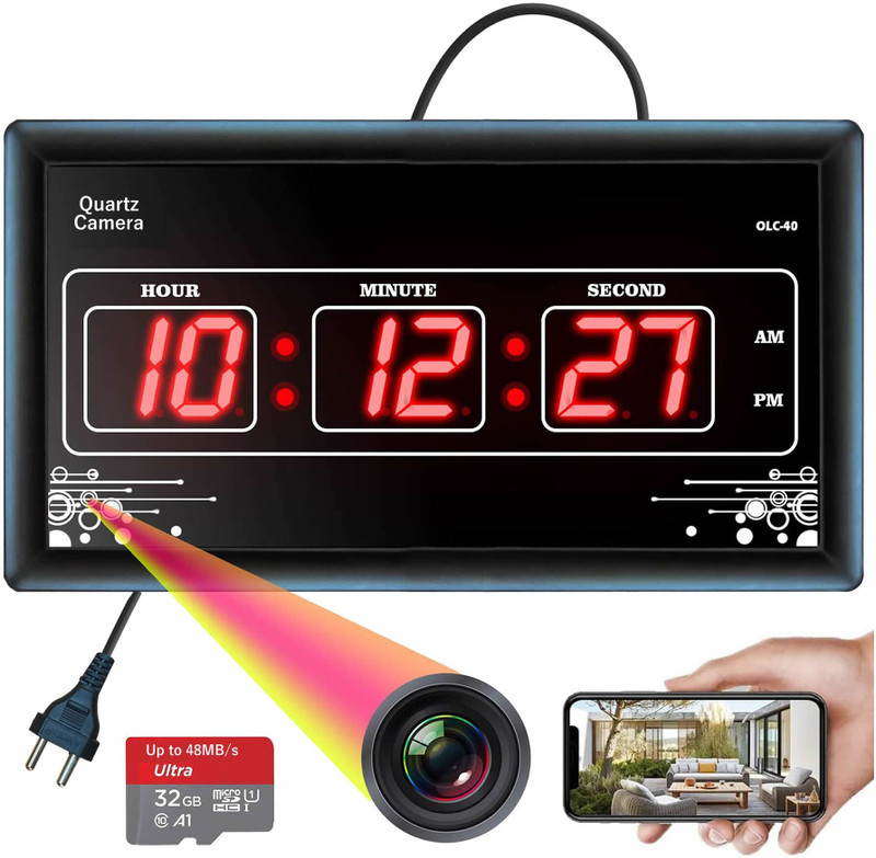 Trendyby 4K Digital Wall Clock Camera Video Recording & HD Voice Quality Watch Live 24hr Security Camera(128 GB, 1 Channel)