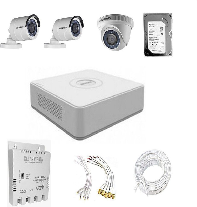 HIKVISION Hikvision 2 MP camera setup with 3 Camera, DVR, Power Supply, Hard Disk and Connectors Security Camera(500 GB, 4 Channel)