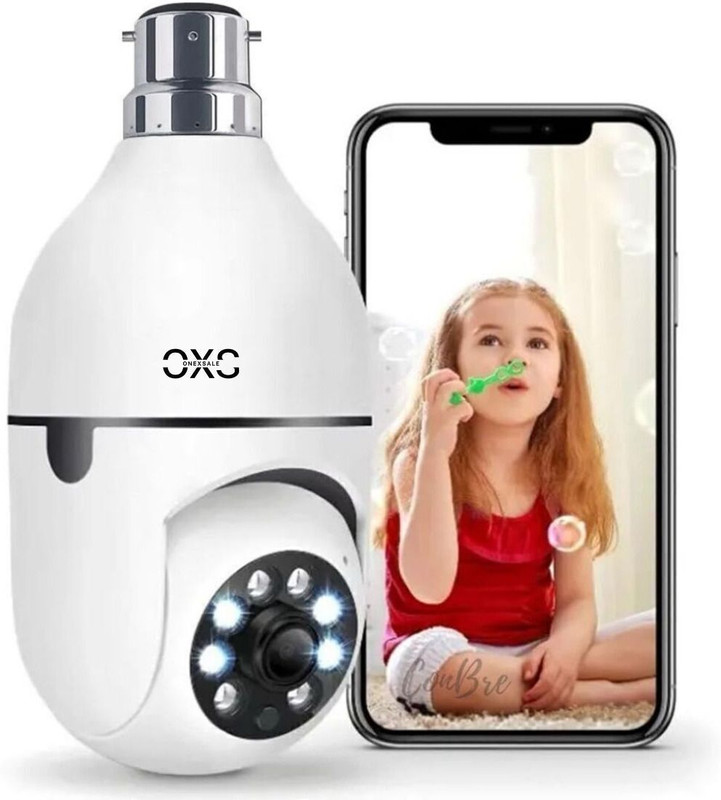 OneXsale 5MP HD WiFi Bulb Holder Night Vision Indoor/Outdoor Home Office Monitoring CCTV Security Camera(Support Upto 128 GB, 1 Channel)