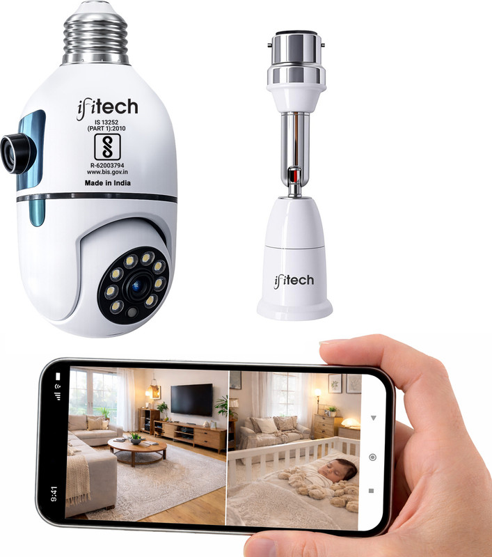 IFITech 4MP Dual Lens Home Security Camera | WiFi bulb camera with Extension Holder Security Camera(256 GB, 2 Channel)