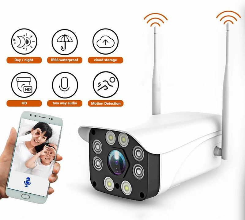 GLE HD 1080P WiFi IP Camera Surveillance 2.0MP 4MP Wireless Outdoor Waterproof Camera Security Color Night Vision CCTV Camera Cloud Storage P2P V380 Outdoor Bullet Security Camera(128 GB, 1 Channel)