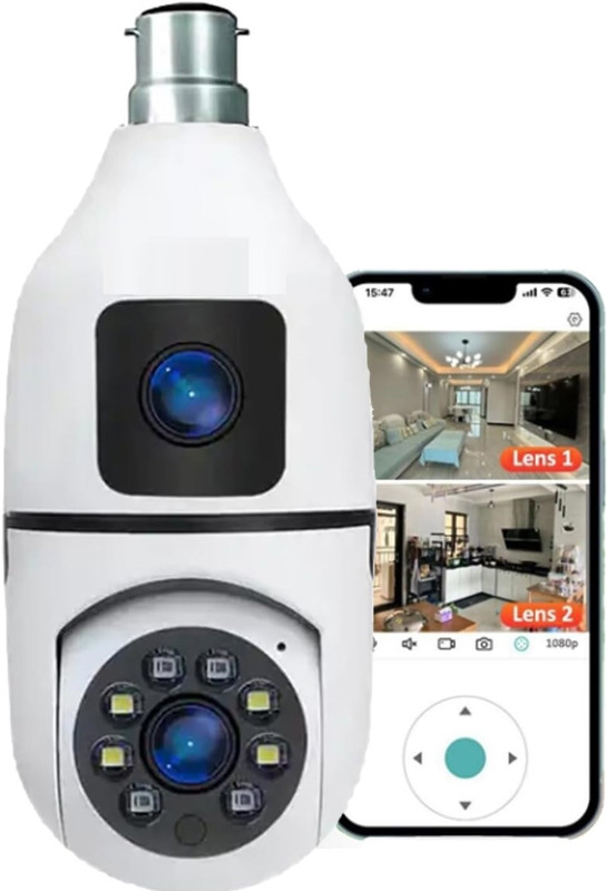 OSHSIZ Bulb PTZ dual lens 2-way Audio Night Vision Motion Alert SD card support Security Camera(128 GB, 1 Channel)