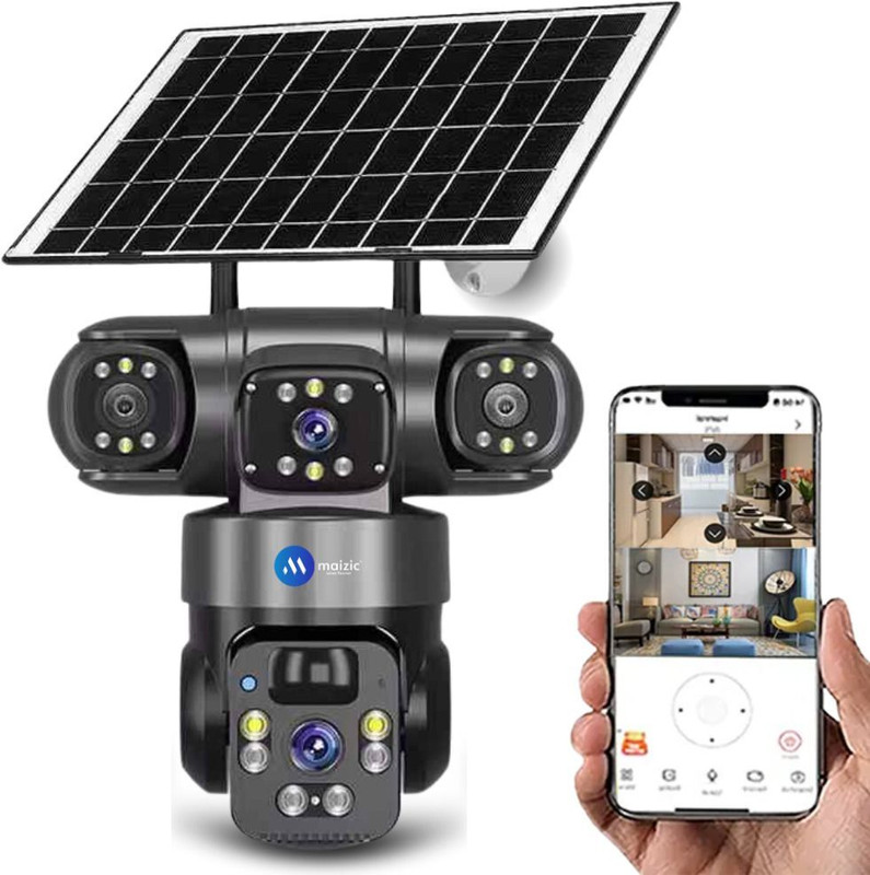 Maizic Smarthome SunEye 3X 4G Solar Triple Lens 5MP Outdoor CCTV Camera | 3-Screen View Security Camera(1 Channel)