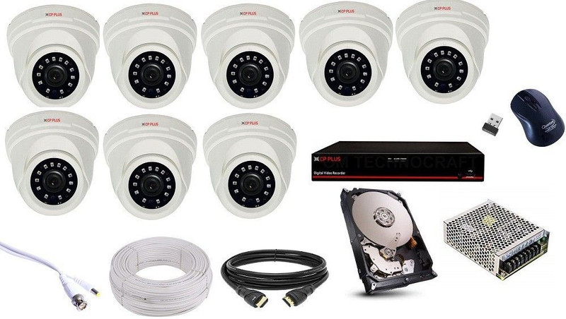 CP PLUS 8 DOME, (2.4MP), 8 CHANNEL DVR, 8 CHANNEL POWER SUPPLY, 90M WIRE BUNDLE ,1TB HDD, WIRELESS MOUSE WITH FULL COMBO KIT Security Camera(1 TB, 8 Channel)