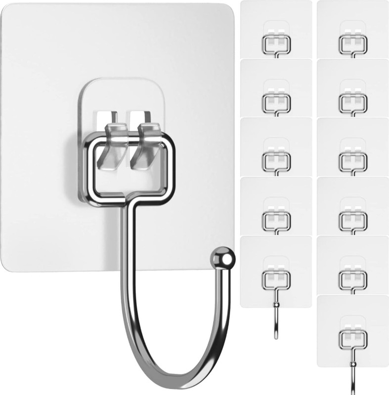 QUEBLISS Transparent Hook Sticky Hooks,for Hanging, Bathroom Stainless Steel Cloth Clips(Multicolor Pack of 10)