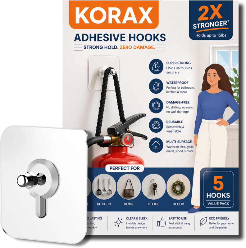 KORAX Super Strong Adhesive Nail Free Wall Screw Hooks Sticker Sticky Hanger Holder Hook 5(Pack of 5)