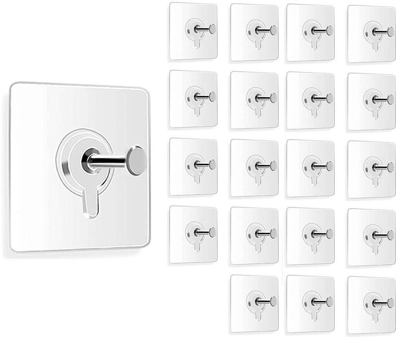 BRAND VILLA Photo Frame Wall Hooks Without Drilling Self Adhesive Stainless Steel Heavy Duty Hook 20(Pack of 20)
