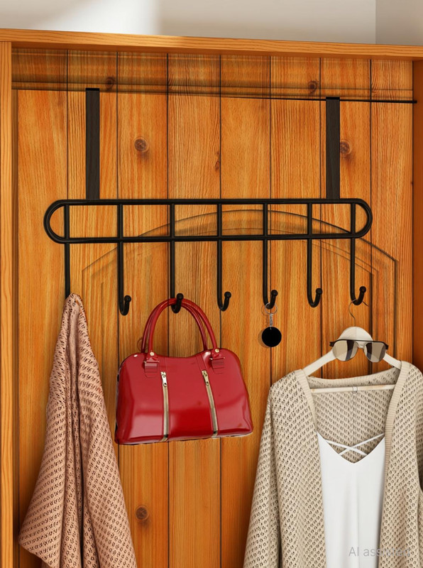 UNIQUEWELL Stainless Steel Over The Door 7 Prong Hook Hanger Organizer/Wall Hook Rack Hook Rail 7(Pack of 1)