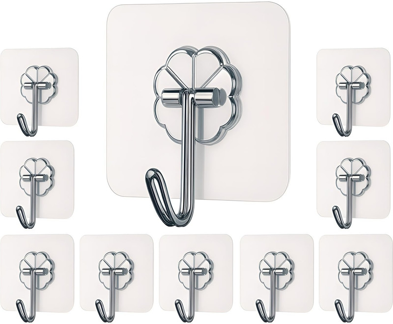 DALUCI Strong Adhesive Wall Door Sticky Hanger Holder for Kitchen And Bathroom Hook 10(Pack of 10)