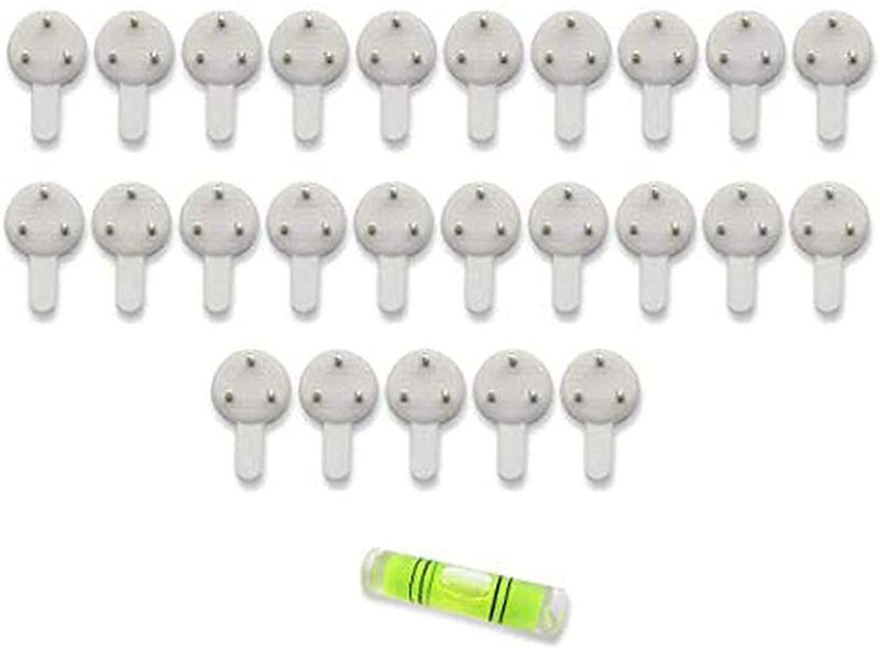 Art Street Set of 25 Hooks White 3-Pin Seamless Nail with 2 Spirit Leveler for Photoframe Hook 25(Pack of 25)