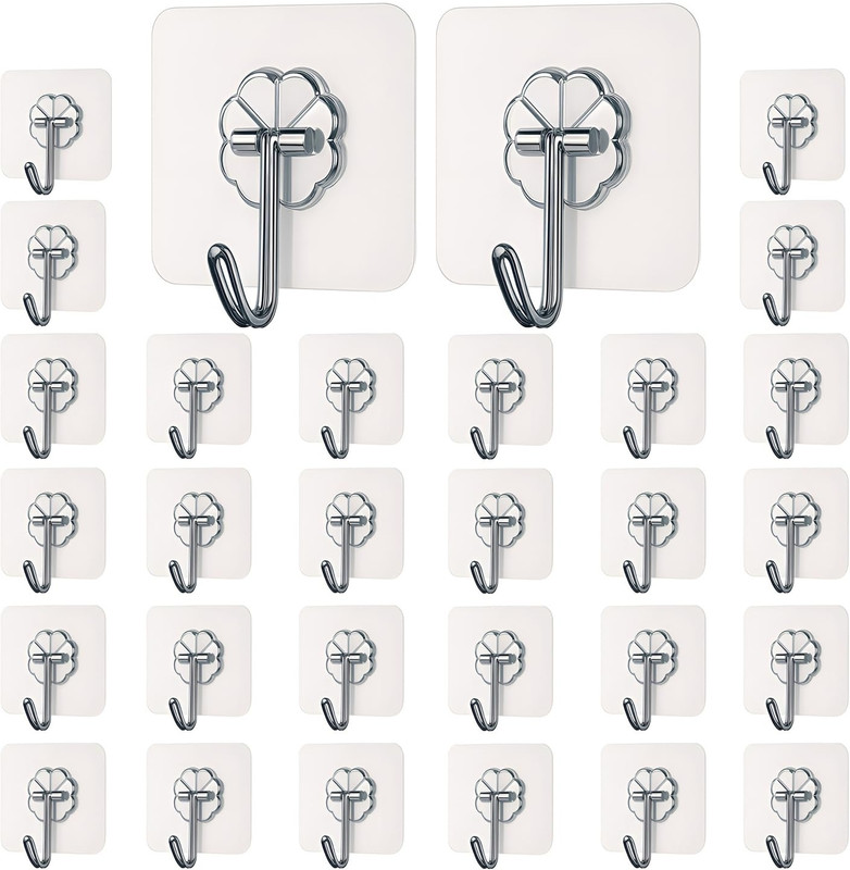 DALUCI Strong Adhesive Wall Door Sticky Hanger Holder for Kitchen And Bathroom Hook 30(Pack of 30)