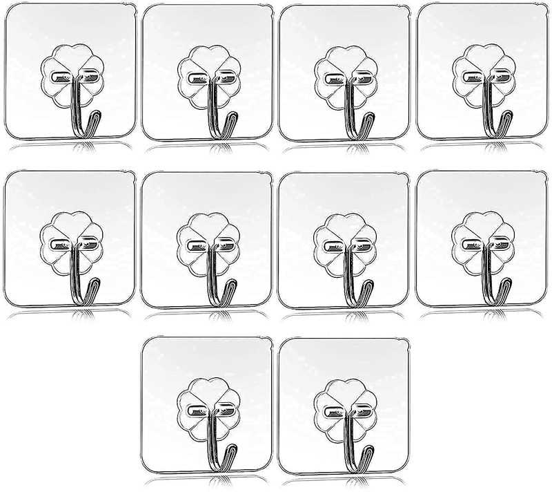 SWAPKART Transparent Self Adhesive Waterproof Wall Hooks for Kitchen and Bathroom Hook 10(Pack of 10)