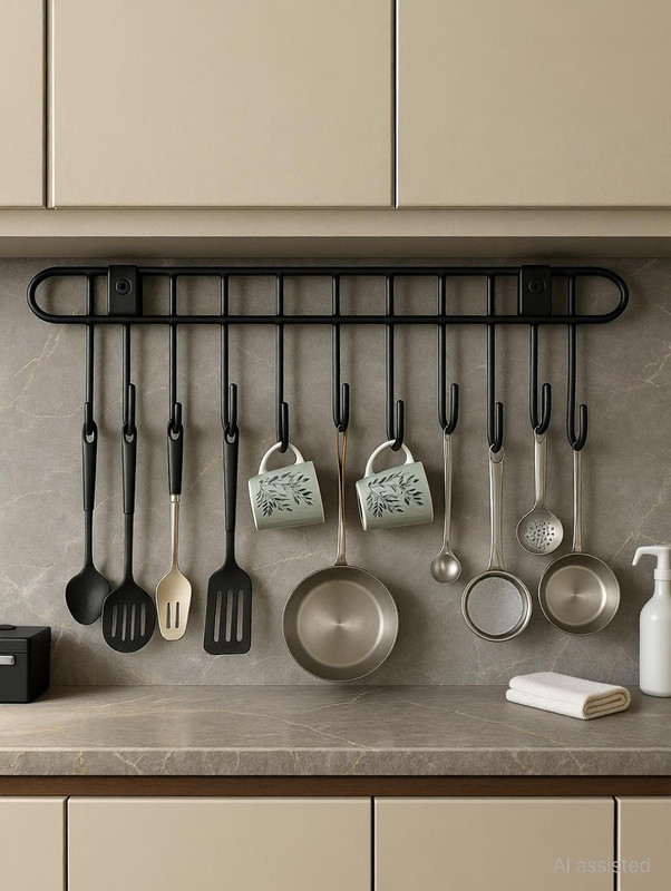 DXDT Door Hooks/Steel Cloth Hanger for Wall with( 11 Hooks)Kitchen Utensil Hanger Hook Rail 11(Pack of 1)
