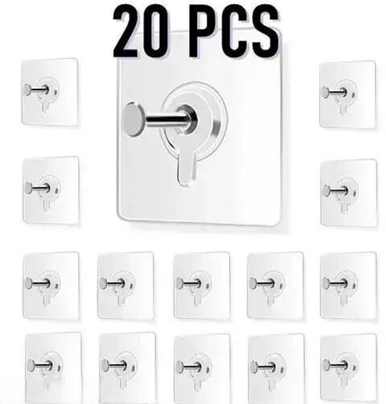 KHODALEWAY Self Adhesive 6mm Nail Hook for hanging Photo Frame, Wall Clock, Transparent Hook 20(Pack of 20)