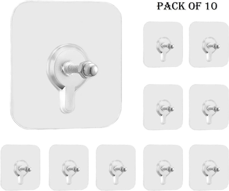 VAVSU Adhesive Wall Hooks No Drill Hooks for Hanging, No-Trace Sticker Frame Hanger Hook 10(Pack of 10)