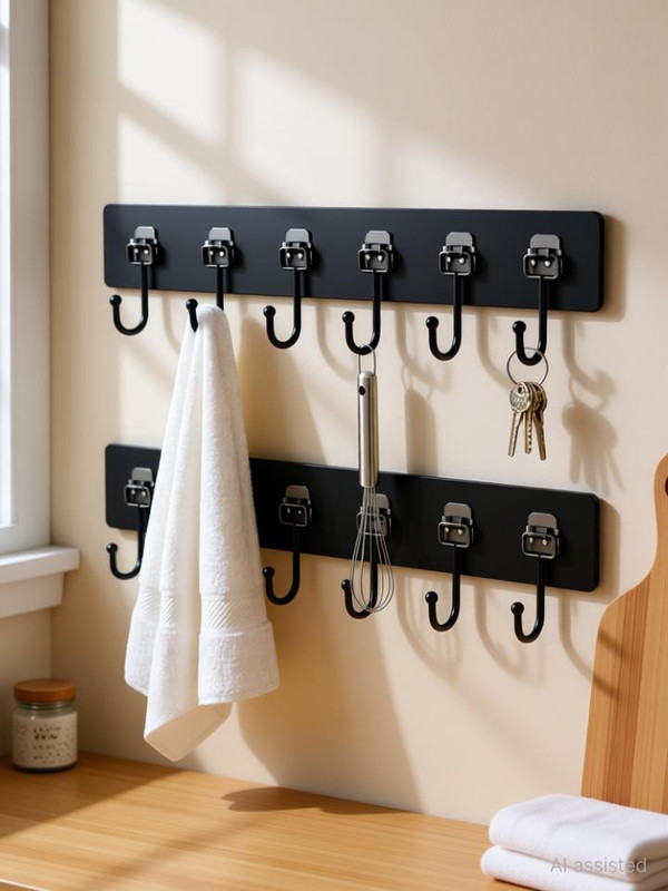 HK APPLIANCE 6 Hook Wall Mounted Rack, Heavy Duty Organizer for Towels, Keys, and Utensils Hook 12(Pack of 2)