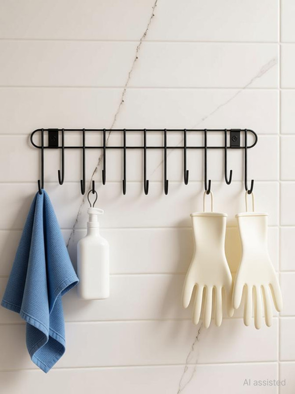M Y Cloth Hanger for Wall with(11 Hooks)Door Hooks/Kitchen Utensil Hanger Hook Rail 11(Pack of 1)