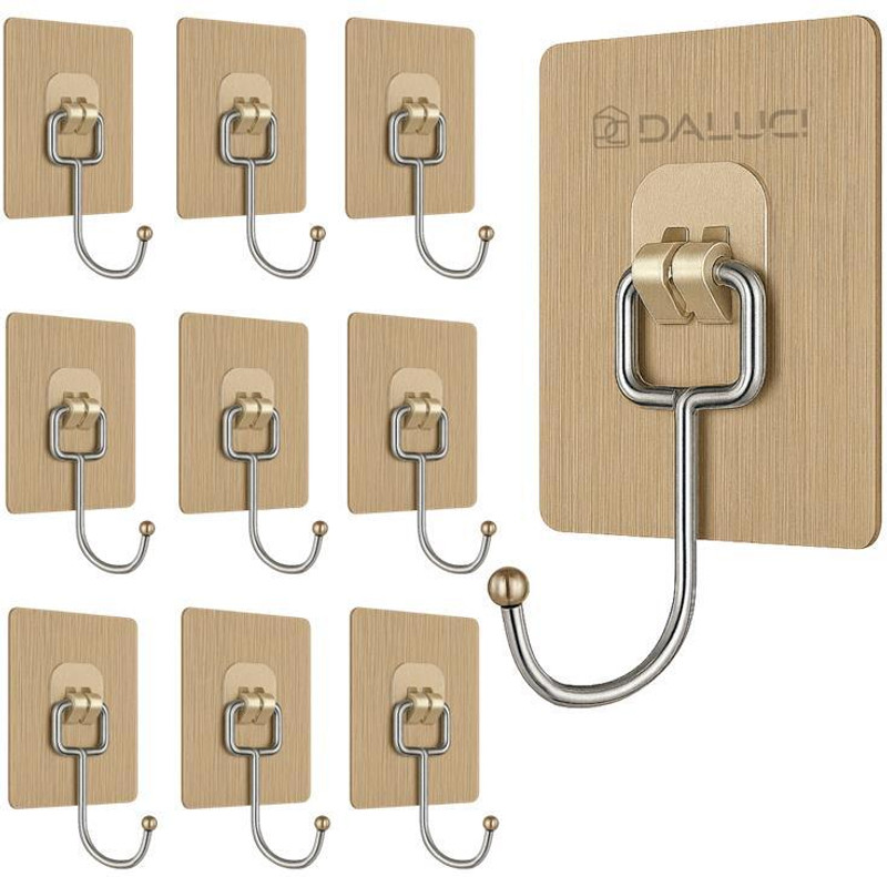 DALUCI Strong Self Adhesive Wall Hooks – No Drill Sticky Hangers for Kitchen & Bathroom Hook 10(Pack of 10)
