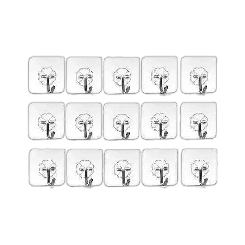 XBEY Durable Transparent Adhesive Wall Hooks - 15 Pack Hook 15(Pack of 15)
