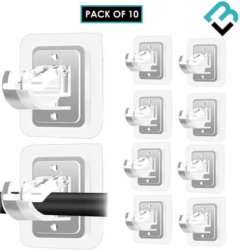 BRAND VILLA Self-Adhesive No Drill Curtain Rod Bracket Nail Free Adjustable Curtain Rod Hook Swivel Hook 10(Pack of 10)