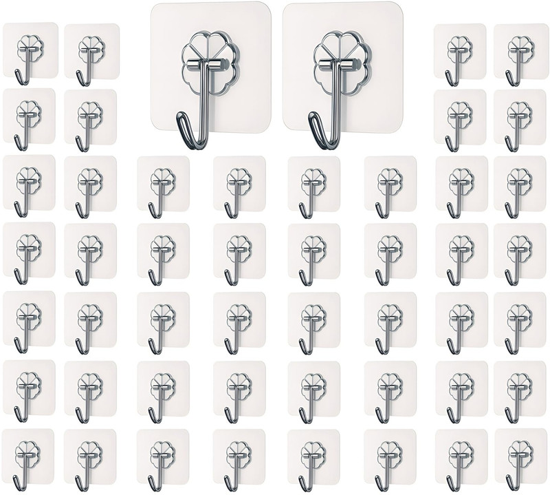DALUCI Strong Adhesive Hook Wall Door ,Sticky Hanger Holder for Kitchen Bathroom Hook 50(Pack of 50)