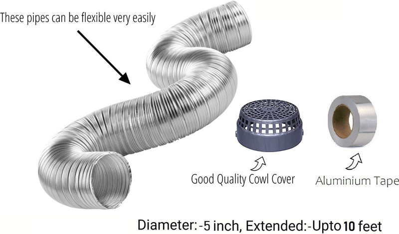 AMPEREUS 5 Inch 6 Ft Chimney Pipe Premium Chimney Aluminum Duct Pipe Diameter is 5 Inch ( Extend upto 6 Feet) Hose Pipe(183 cm)