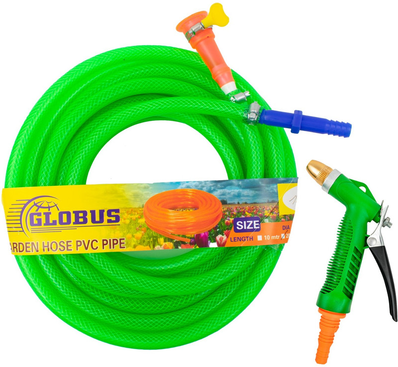Globus 1002-(16 Feet/5 Mtr),Size(1/2"/12.5mm) TRANSPARENT GARDEN NYLON WATER HOSE/PIPE MULTICOLOUR WITH GUN SPRAYER FOR GARDEN/CAR WASH WITH ADAPTER/CONNECTOR/CLAMPS Hose Pipe(5 m)