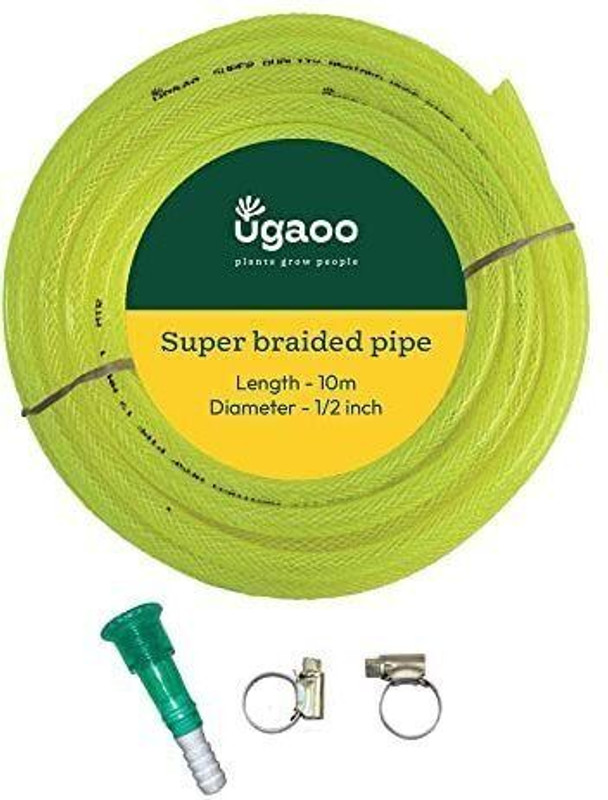 UGAOO PVC Green braided Hose Pipe (Diameter: 0.5 Inch, Length: 10 Meters) Super Braided Green Water Hose PVC Pipe With Water Tap Adapter & 2 Clamps Hose Pipe(1000 cm)