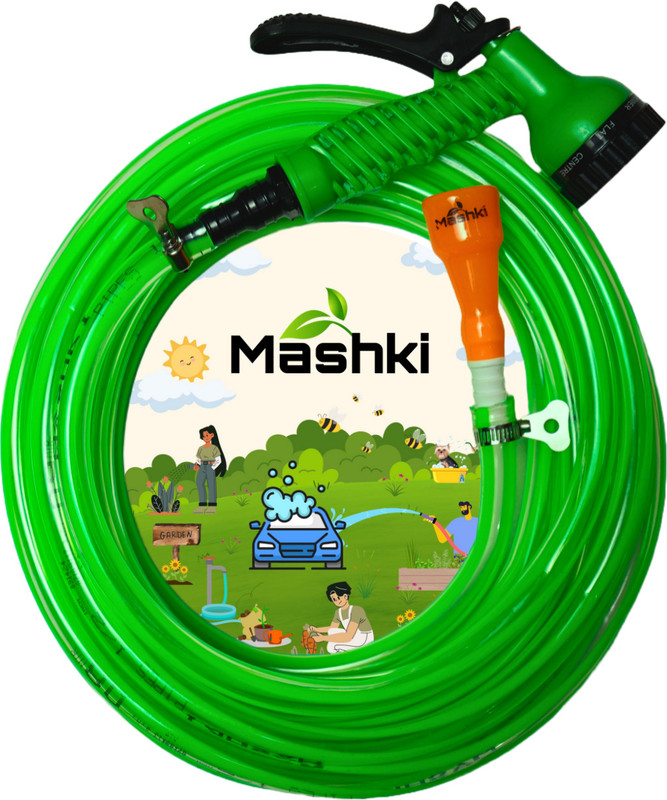 MASHKI Wyth Water Spray Gun, Tap Connector, Clamps, Jointer 50 Feet Flexible Water Pipe with 7 Pattern Spray Gun (15M) Hose Pipe(1500 cm)