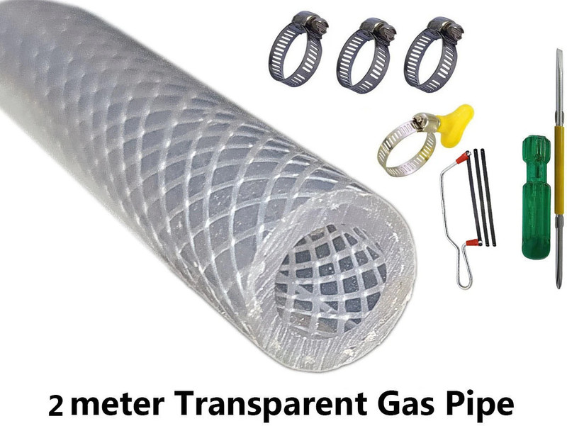 ESEKSAFAR 8mm Transparent LPG Gas Pipe 2 meter & 3pc Hose Clamps set Internal Pipe size 8mm for Home, Restaurant Hose Pipe(200 cm)