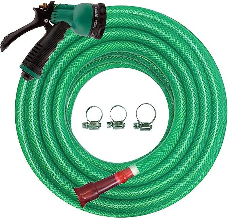 AHYRA AY-15 MTR braided Hose Pipe with spray gun, tap connectors and clamps AH-15MTR-SLIMGUN Hose Pipe(15 m)