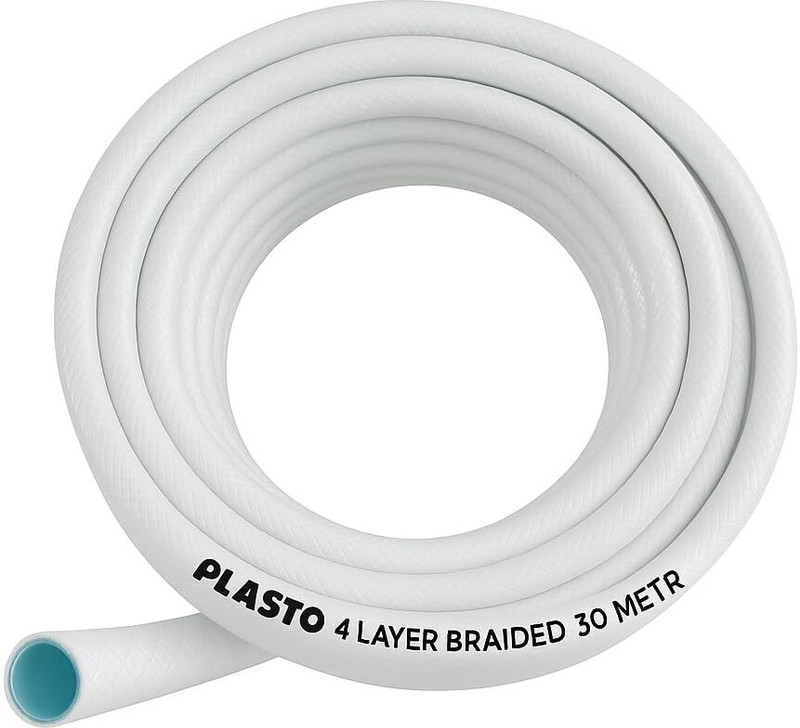 Plasto 4-Layer Braided Garden Hose Pipe | 1/2 Inches (12.5 MM, 30M | UV Stabilized Plasto 0.5 inch 100 ft in4 Layer Braided Pipe Hose Pipe(30 m)