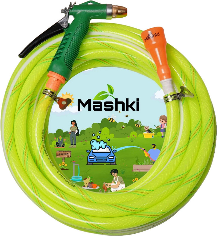 MASHKI (32.5 Feet) 1/2 Inch (12.5mm) 3 Layered Braided Water with Brass Nozzle Sprayer For Garden, Car Wash, Floor Clean,Easy to Connect Pipe Hose Pipe(1000 cm)