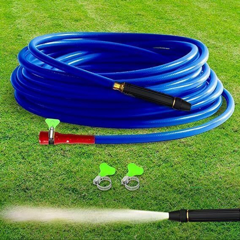 AHYRA 10mtr 33 FEET Hose Pipe with spray gun and tap connectors and clamps 10 Meter(32 feet) Garden & Car Wash Watering Braided 3 Layered Hose Pipe 1/2" Hose Pipe(10 m)