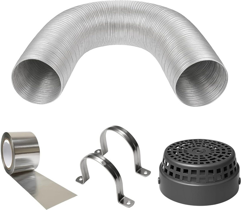 TIZELL 4 inch 8 Feet Chimney Exhaust Pipe with Cowl Cover for Kitchen, Tape, 2Pc Clamp Complete Installation Kit Hose Pipe(338 m)