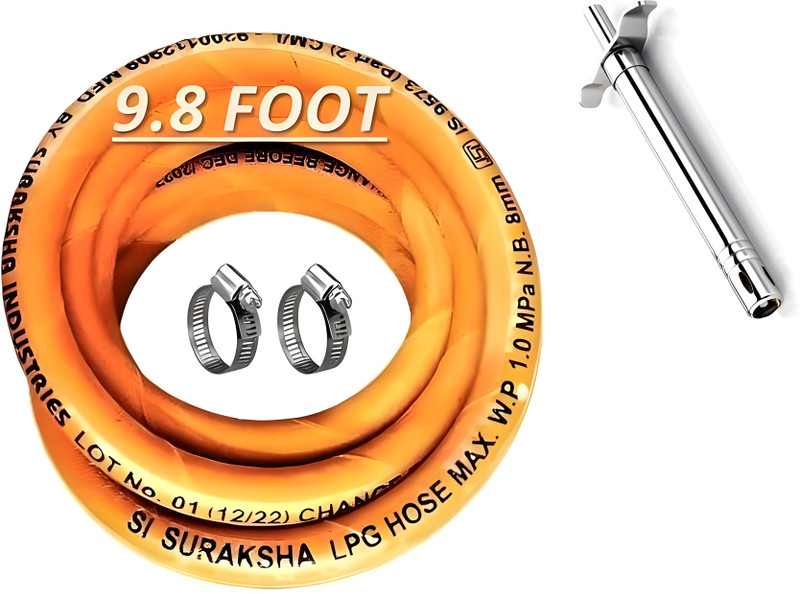 Handu 5 Meter Gas Pipe with 2 Hose Clump Super Suraksha Fine Quality ISO Certified LPG Hose Flexible Gas Pipe (Steel Wire Reinforced) Hose Pipe(5 cm)