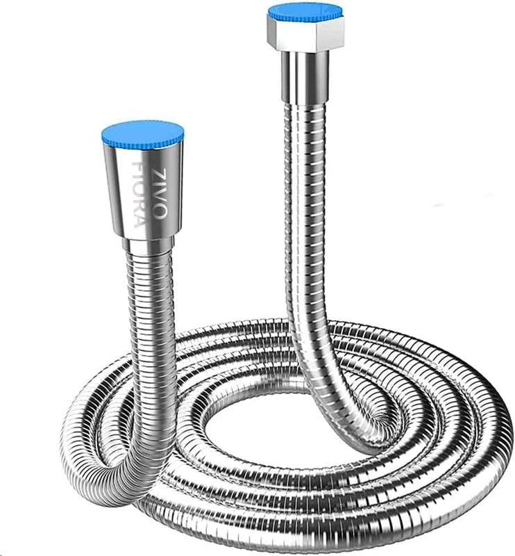ZIVO FIORA 1.5M Premium Stainless Steel Shower Hose | Heavy Duty Double Interlock | Solid Brass G1/2 Universal Connector | Leak Proof & Rust Resistant (Silver) Hose Pipe(1.5 m)