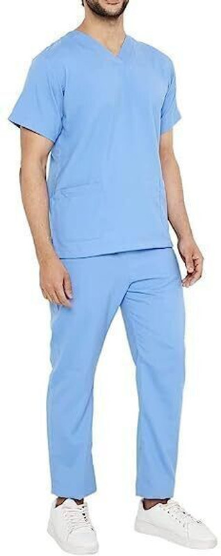 Rajindras COTTON BLENDED UNISEX SCRUB SUIT DRESS Shirt, Pant Hospital Scrub(SKY BLUE M)