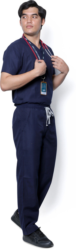Spotview Classic Scrub Suit Set For Men| Poly Viscose Fabric | Multiple Pockets | V-Neck Shirt, Pant Hospital Scrub(Navy Blue S)