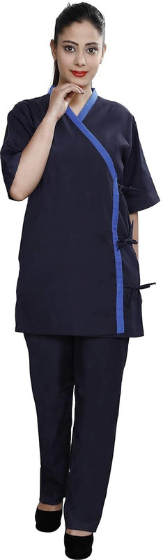 FABUNIFORMS UNISEX PATIENT DRESS WITH TIES (Size- Small) Shirt, Pant Hospital Scrub(Dark Blue S)