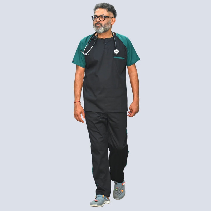 MedTogs Black Green Scrub Set -XL Pant, Shirt Hospital Scrub(MULTICOLOR XL)