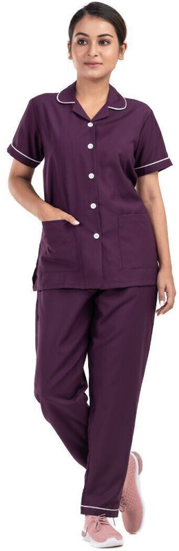 Hospriqs Professionals PolyCotton Unisex Nurse Uniform Half Sleeve Top-Regular Pant (M) Shirt, Pant Hospital Scrub(Wine M)